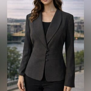 Le Suit Suit Jacket Blazer 16 Black 3 Button Polyester Classic Crepe Stretch